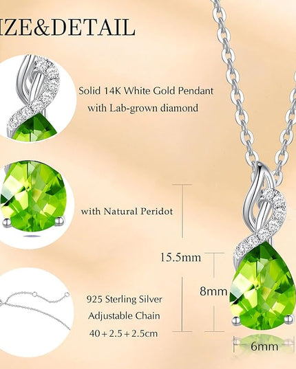 FANCIME 14K Solid White Gold Teardrop Pendant with Diamond Birthstone Necklace