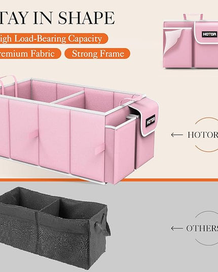 HOTOR Foldable Trunk Organizer for SUVs & Sedans, Pink, 2 Compartments, 21.3"12.6"10.6