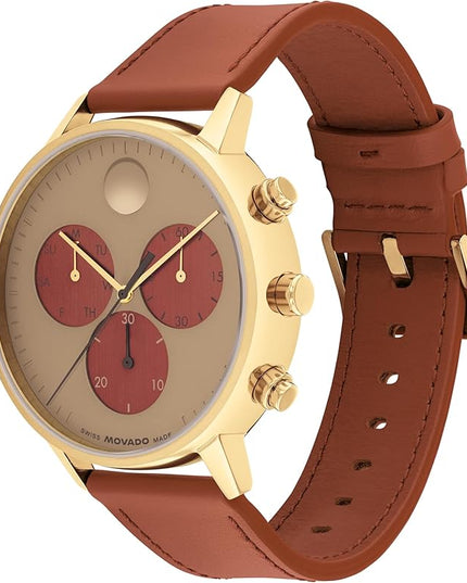 Movado Face Watch - Swiss Quartz Chronograph, Leather Strap - Classic, Timeless Luxury Fashion Timepiece for Him or Her - 43mm