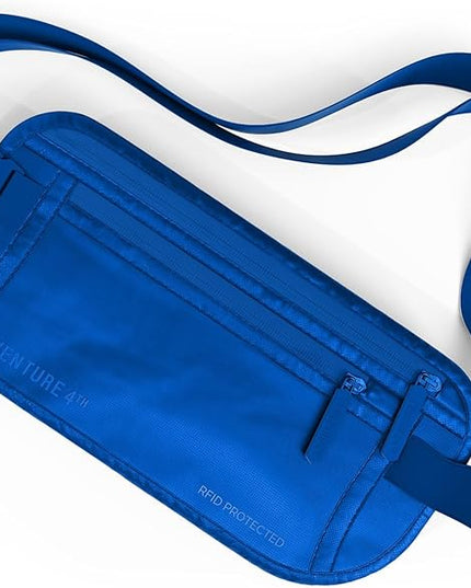 VENTURE 4TH Money Belt for Travel – Hidden Under-Clothes RFID Blocking Passport Holder & Slim Travel Wallet Pouch for Men & Women to Protect Cash, Cards & Documents (Sleek Blue)