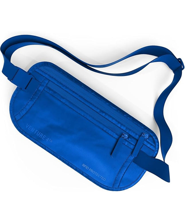 VENTURE 4TH Money Belt for Travel – Hidden Under-Clothes RFID Blocking Passport Holder & Slim Travel Wallet Pouch for Men & Women to Protect Cash, Cards & Documents (Sleek Blue)