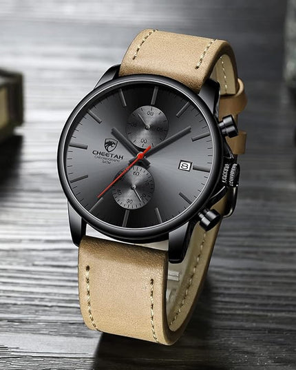 GOLDEN HOUR Mens Watch Fashion Sleek Minimalist Quartz Analog Mesh Stainless Steel Waterproof Chronograph Watches for Men with Auto Date