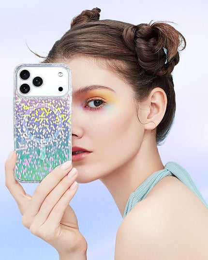 Glitter Case for iPhone 17 Pro Case for Women Girls [Compatible with Magsafe] Clear Cute Girly Aesthetic Colorful Iridescent Rainbow Sparkly Sparkle Bling Magnetic Protective Phone Cover