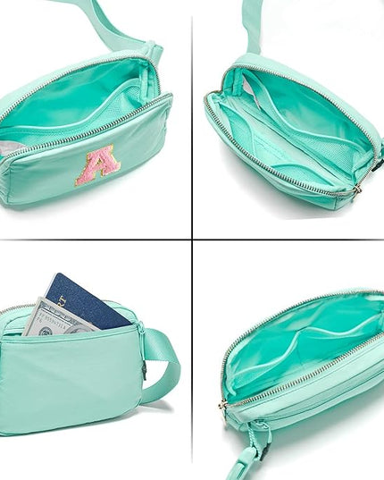 Gitus Belt Bag Fanny Pack Crossbody Bags with Initial Letter Patch Cute Stuff Birthday Gifts for Teenager Girls Trendy Preppy Stuff for Teen Girls Cool Stuff for Teens (Mint Green-A)