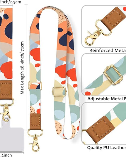 Phone Lanyard Crossbody Wrist Strap, Abstract Art Boho Adjustable Cell Phone Lanyard Wristlet Strap with 2 Tether Tabs for Women Case ID Badges Accessories