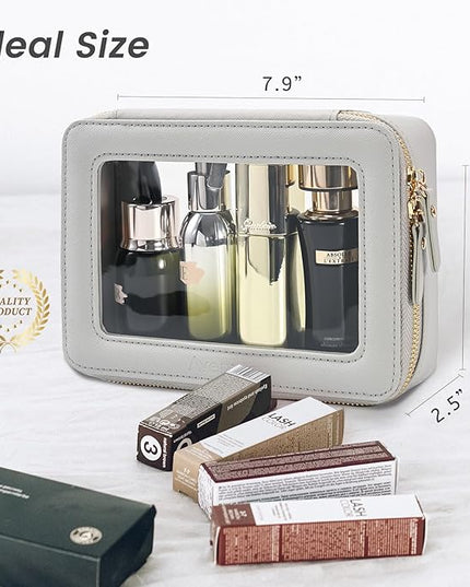 Aveniee Clear Makeup Bag Organizer,Travel Toiletry Bag for Women,Waterproof Cosmetic Pouch with Zippers,Car Accessories Organizers and Storage Case,Grey