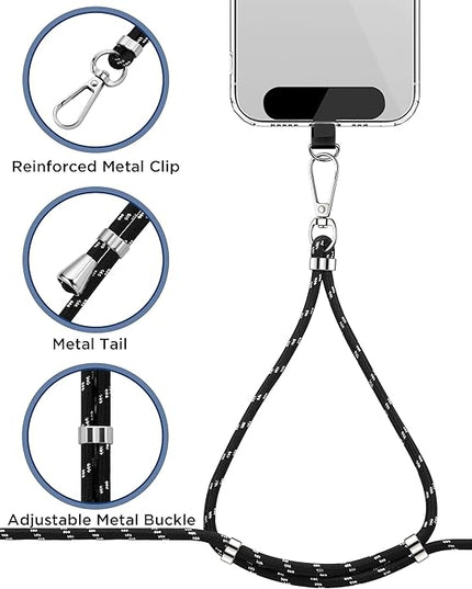 CACOE Phone Lanyard 2 Pcs-1 Pcs Adjustable Neck Strap, 1 Pcs Wrist Strap, 2 Pads, Universal Crossbody Multifuctional Cell Phone Lanyards Compatible with Most Smartphones(Black Silver)