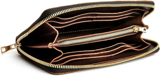 Portland Leather Goods Women's Accordion Zip Wallet – Handcrafted in Durable, Full-Grain Leather – 8 Card Slots & Secure Zippered Pocket – Grizzly
