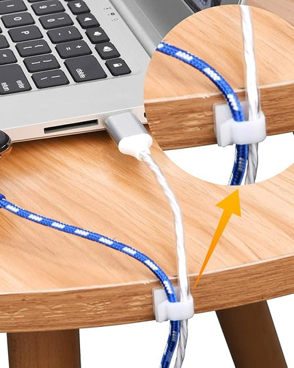 SOULWIT 50 Pcs Self Adhesive Cable Management Clips, Cable Organizers Sticky Wire Clips Cord Holder for TV PC Laptop Ethernet Cable Desktop Home Office (White)