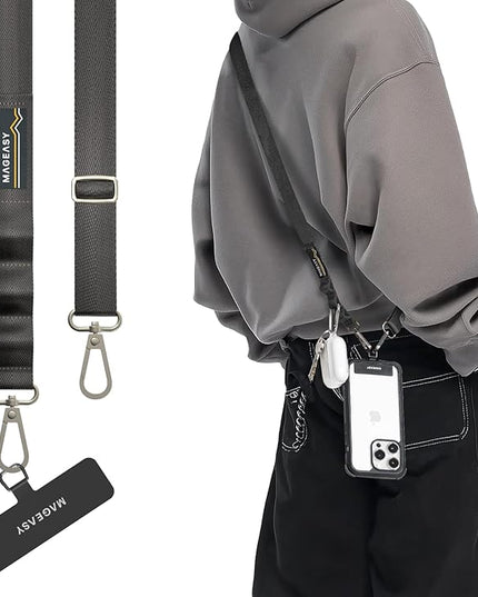 MAGEASY Universal Cell Phone Lanyard Crossbody - Anti-Theft Crossbody Phone Strap for iPhone 16 Pro Max & Most Smartphones, for Men & Women | 20mm (Concrete Gray)