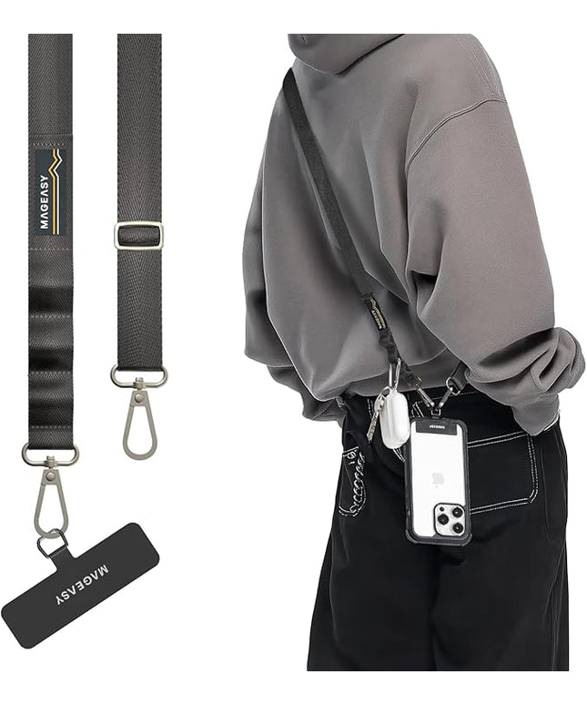 MAGEASY Universal Cell Phone Lanyard Crossbody - Anti-Theft Crossbody Phone Strap for iPhone 16 Pro Max & Most Smartphones, for Men & Women | 20mm (Concrete Gray)