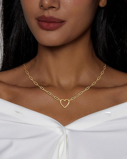 Cute Heart Necklace Dainty 18k Gold Plated Tiny Heart Pendant Choker Necklaces Small Gold Love Open Heart Chain Necklace for Women Simple Gold Necklace for Women Trendy Jewelry