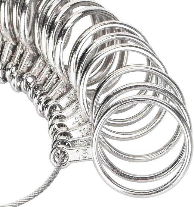Jewelry Sizers Stainless Iron Ring Size 0-13 Finger Ring Sizing Measuring Tool Ring Sizer Gauge Set Circle Models with Reusable Ring Sizer Belt