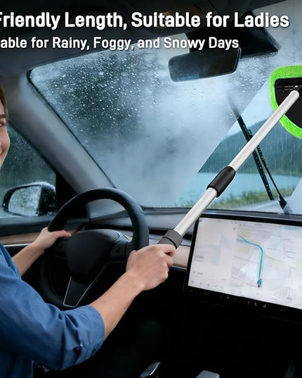 XINDELL 24-inch Windshield Cleaner Tool – Upgrade Large Head Car Interior&Exterior Window Cleaning Kit with Extendable Handle & 4 Microfiber Pads, Auto Wiper Brush for Car, Trucks, SUVs, RVs & Home