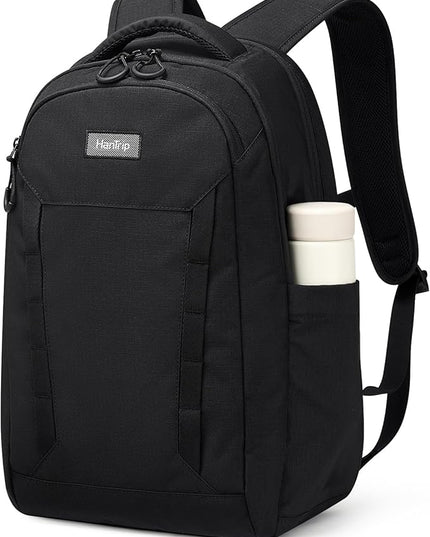 Travel Laptop Backpack Carry On, 18 Inch Large Work Backpack School Book Bags, Light Water Resistant Backpacks for Women Men with Luggage Strap Water Bottle Pocket Chest Strap, Black