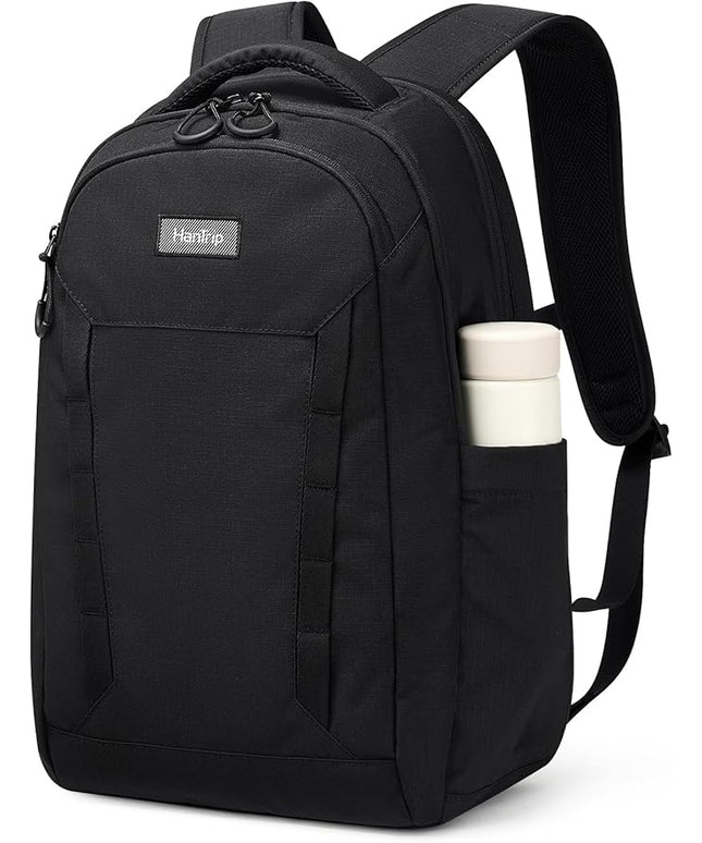 Travel Laptop Backpack Carry On, 18 Inch Large Work Backpack School Book Bags, Light Water Resistant Backpacks for Women Men with Luggage Strap Water Bottle Pocket Chest Strap, Black