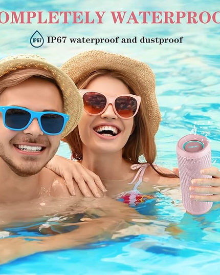 SOWO Outdoor Wireless Portable Bluetooth Speaker, IPX7 Waterproof Speaker, 25W Loud Sound, Bassboom Technology, TWS Pairing, 16H Playtime with Lights - Pink