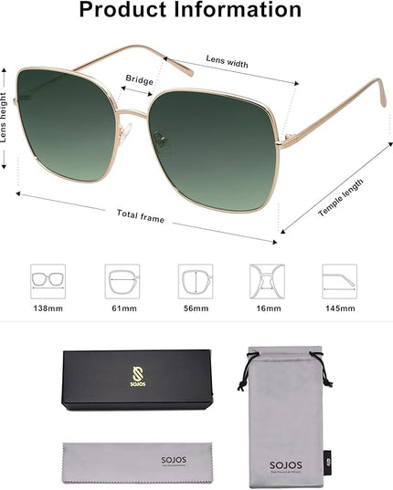 SOJOS Trendy Oversized Square Metal Frame Sunglasses for Women Men Retro Big Flat Lens UV Protection Sunglasses SJ1146