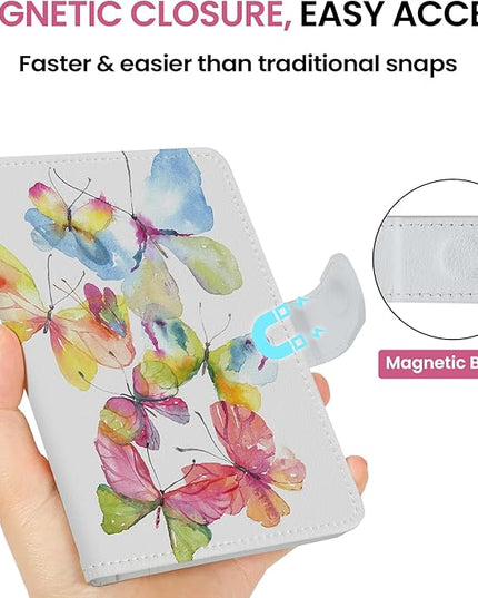 Passport Holder for Travel Essentials, RFID Blocking Leather Cover Wallet with Magnetic Closure, Aesthetic & Cute Passport Book Case for Women and Men - Butterfly