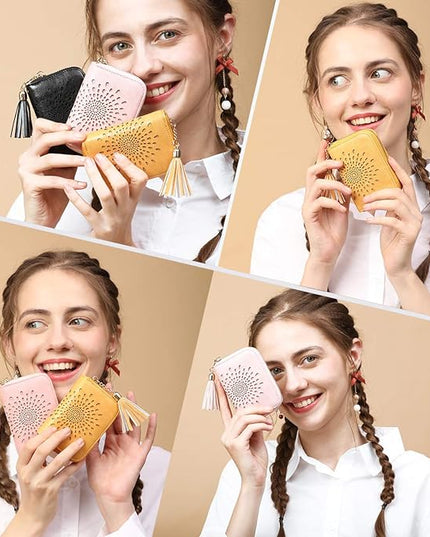 APHISON RFID Credit Card Holder Zipper Card Case Small Wallets for Women Leather Sunflower Style Ladies Girls Credit Card Case 1-Zip Peppermint Mambo Green