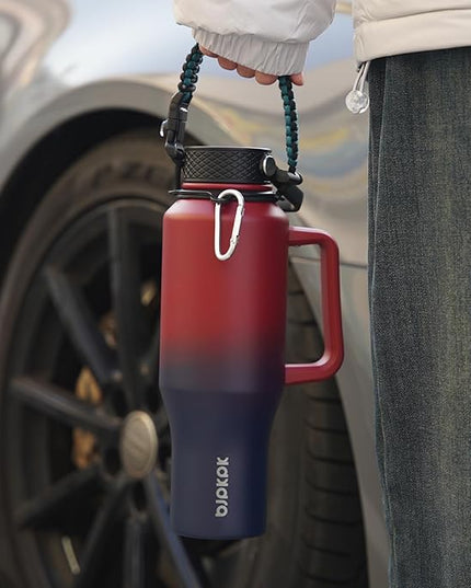 BJPKPK Insulated Water Bottles with Straw Lid, 40oz Metal Water Bottle with 2 lids & Paracord Strap, Double Wall Stainless Steel Tumbler with Handle, Reusable Cups, Mugs, Thermo, Charming Red