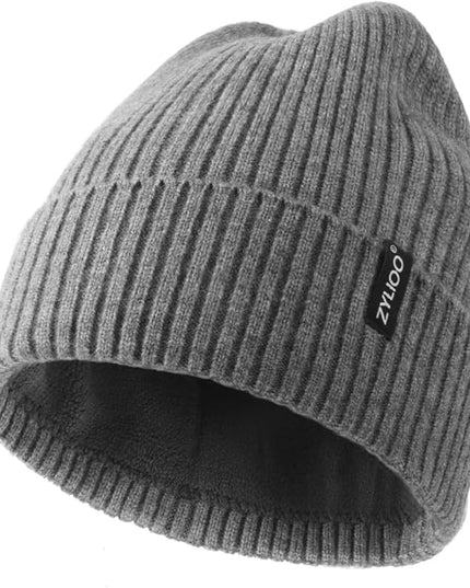 Zylioo Plus Size Fleece Lined Beanie Hat,2XL/XL/L/M/S Thermal Knitted Hat,Winter Warm Lined Snow Hats for Women Men