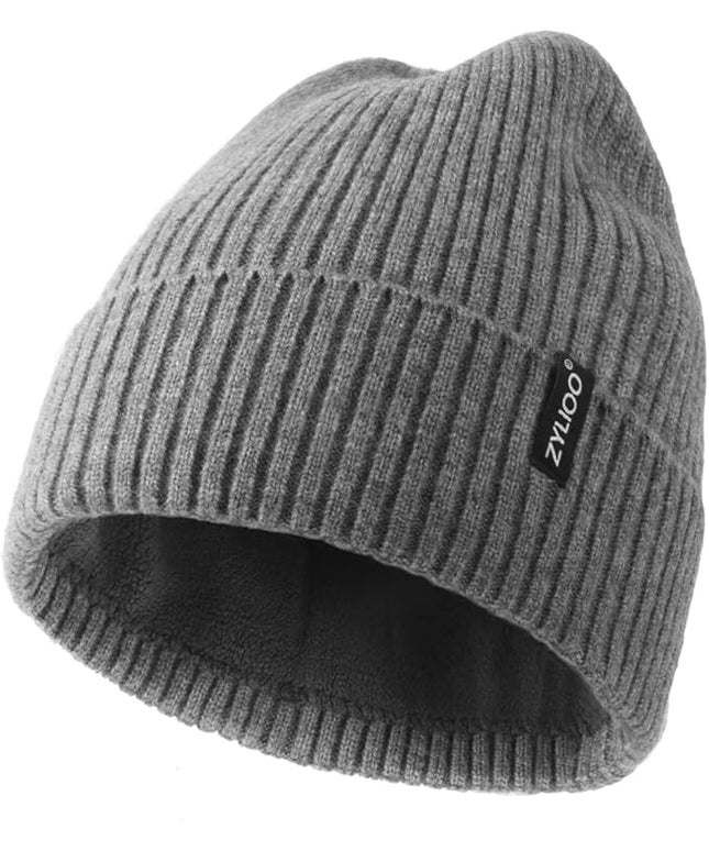 Zylioo Plus Size Fleece Lined Beanie Hat,2XL/XL/L/M/S Thermal Knitted Hat,Winter Warm Lined Snow Hats for Women Men