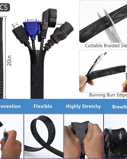 ELII 327PCS White Cable Management Kit 4 Cable Cable Sleeves, 65 Cable Clips with 13Cord Holders,20+5Roll Cable Organizer Straps,200 Fastening Cable Ties,20 Cable Zip Tie Mounts for Computer (White)