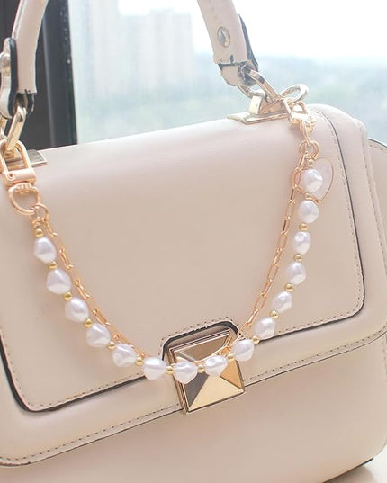 Pearl Beaded Phone Charm Wrist Strap,Cute Bracelet Wristlet Lanyard,Gold Double Chain for Phone Case,Purse Bag Wallet