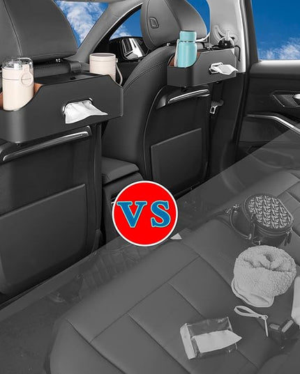 HOLDCY Car Back Seat Organizer with 2 Drink Cup Holder - Tissue Box and Storage Box Hook - Multi-functional Storage - Great for Kids and Travel (Black)