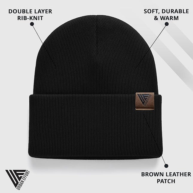 Urban Effort Beanie for Men Women – Warm Acrylic Unisex Knit Winter Hats for Men, Soft Stretch Fit, Classic Streetwear Style