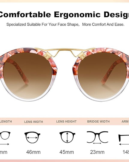 CARFIA Small Face Acetate Polarized Sunglasses for Women UV Protection, Retro Double Bridge Eyewears Metal Brow Round Sunnies