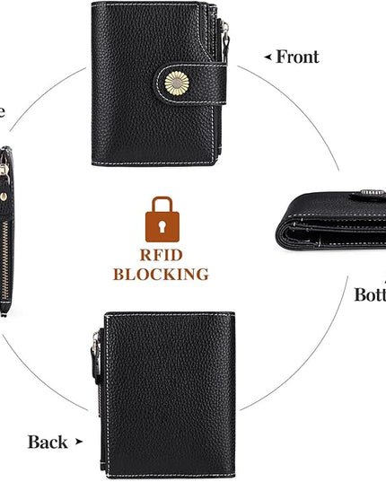 Falan Mule Wallet for Women - Genuine Leather, Compact, RFID Blocking, Bifold Wallet