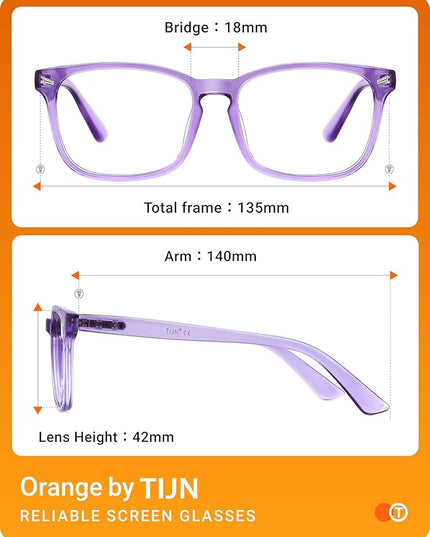 TIJN Blue Light Blocking Glasses for Women Men Clear Frame Square Nerd Eyeglasses Anti Blue Ray Computer Screen Glasses (Purple)