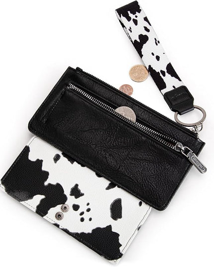 Montana West X Wrangler Cow Print Wallet for Women Ladies Female Card Cases & Money Organizers Wristlet with Wallet Large Clutch with Coin Purse Smooth Zipper and Rfid Lining