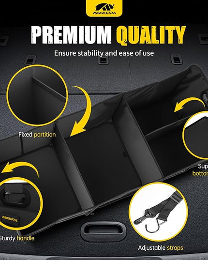 MIKKUPPA Car Trunk Organizer - 105L Collapsible Large Trunk Organizer for Groceries, Trunk Storage Organizers for SUV Auto Truck Van with Non Slip Bottom (Black)