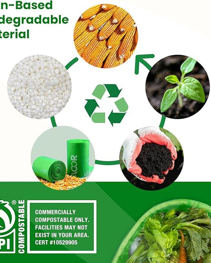 3 Gallon Compostable Food Scrap Bags, 100 Bags Compost Bags for Countertop Bin, BPI Certified and Meet The ASTM D6400 Standard