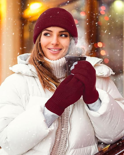 SATINIOR 56 Pcs Bulk Winter Hats and Gloves Set for Homeless Beanies Touchscreen Gloves Knit Cuffed Skull Caps for Men Women