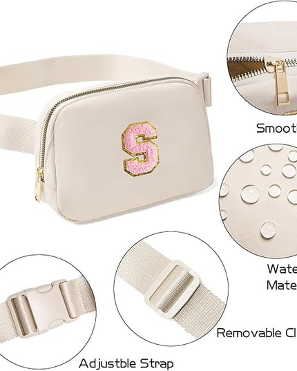 Gitus Belt Bag Fanny Pack Crossbody Bags with Initial Letter Patch Cute Stuff Birthday Gifts for Teenager Girls Trendy Preppy Stuff for Teen Girls(Beige-S)