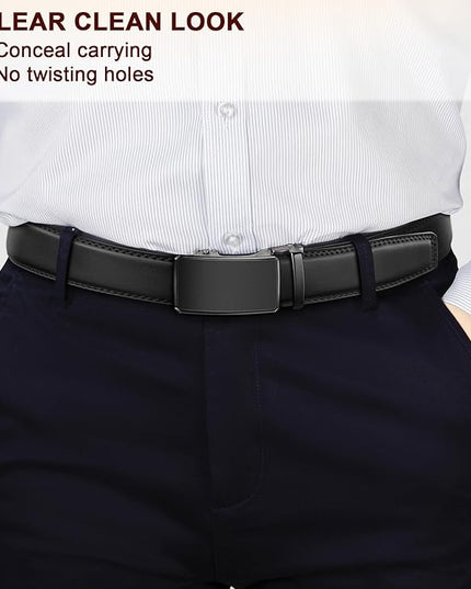 KEMISANT Men Belt 2 Pack, Leather Ratchet Belt Easy Click Slide For Men 1 3/8",Cut for Fit