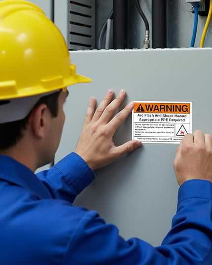 100 PCS Warning Arc Flash and Shock Hazard Label - 3.5 x 5 Black & Orange Electrical Safety Warning Decal High Performance Polyester Safety Sticker Signs for The Workplace