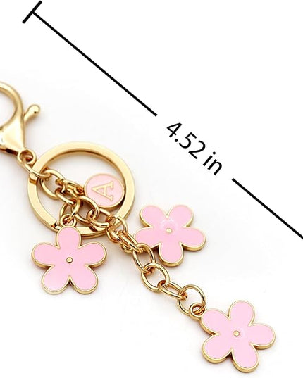 Cute Initial Letter Keyring for Women Girls Nice Flower Keychains for Handbag Backpack