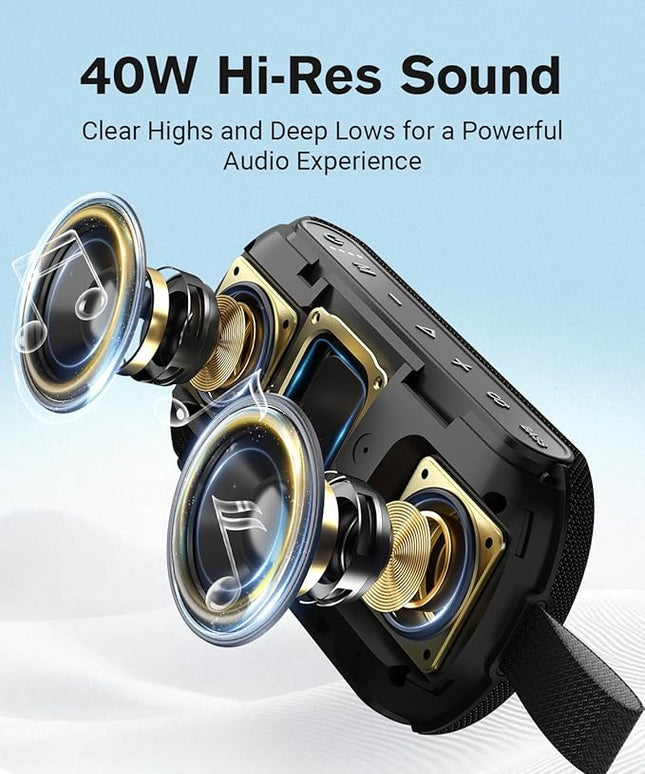 OHAYO 40W Wireless Portable Bluetooth Speaker with Lights, IPX7 Waterproof, Stereo Loud Sound, RGB Lights,TWS Pairing, AUX&TF-Card in, for Home/Party/Travel/Outdoor/Beach