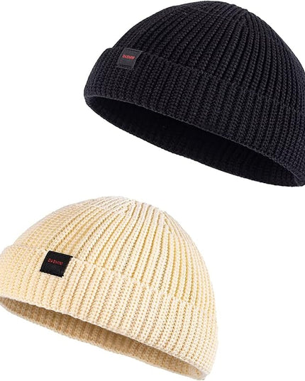 2 Pack Fisherman Beanie Hats for Men Women,Knit Trawler Skull Cap,Watch Cap,Spring Fall Winter Warm Short Hats