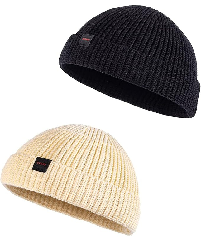 2 Pack Fisherman Beanie Hats for Men Women,Knit Trawler Skull Cap,Watch Cap,Spring Fall Winter Warm Short Hats