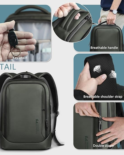hk Laptop Backpack for Men with USB Charging Port Water-Resistant for 15.6 Inch Computer Bag Durable High-Tech Daypack Casual Backpack for Business Work College Weekender Travel- Green