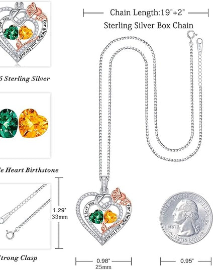 Iefil Christmas Gifts for Wife Women - 925 Sterling Silver Double Birthstone Necklace, Anniversary Birthday Gifts for Women, Jewelry Gift for Wife Girlfriend Mom Her