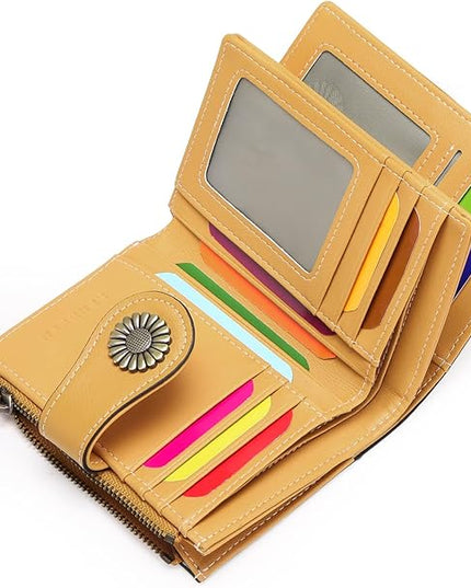 SENDEFN Small Womens Wallet Leather Bifold Card Holder RFID Blocking with Zipper Coin Pocket