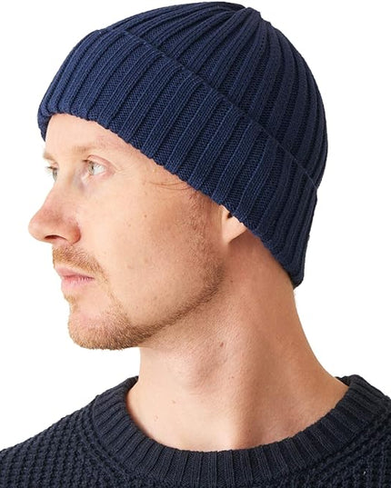 CHARM Mens Cotton Fisherman Beanie - Ribbed Trawler Knit Cap Womens Slouch Hat
