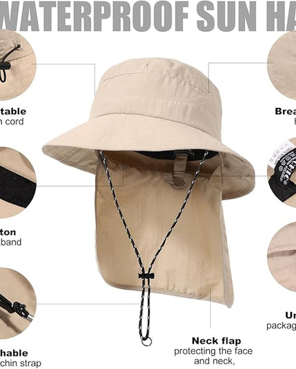 Water-Resistant Sun UPF 50+ Bucket Hat Protection Packable Brimmed Boonie for Women Men Summer Lightweight Hiking Outdoor Cap